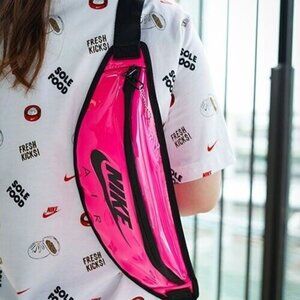 NIKE Air Crossbody Fanny Pack Banana Bum Bag Pink Plastic Vinyl